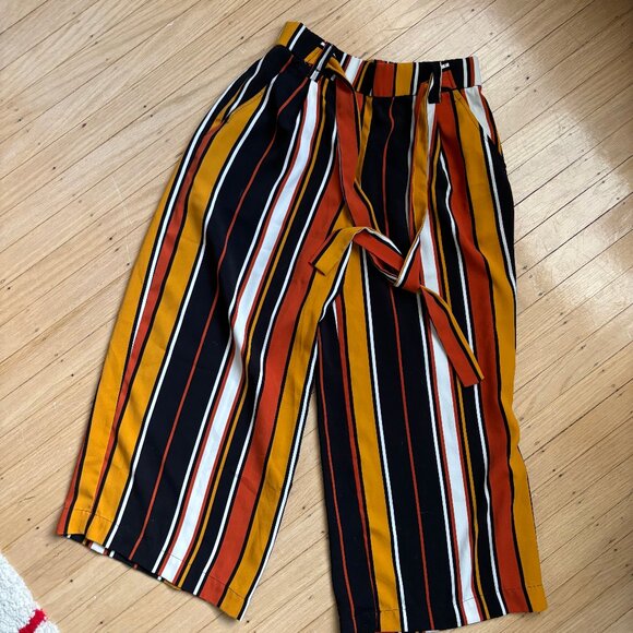 Multi-Colour Cropped Striped Wide Leg Trousers - Picture 5 of 7